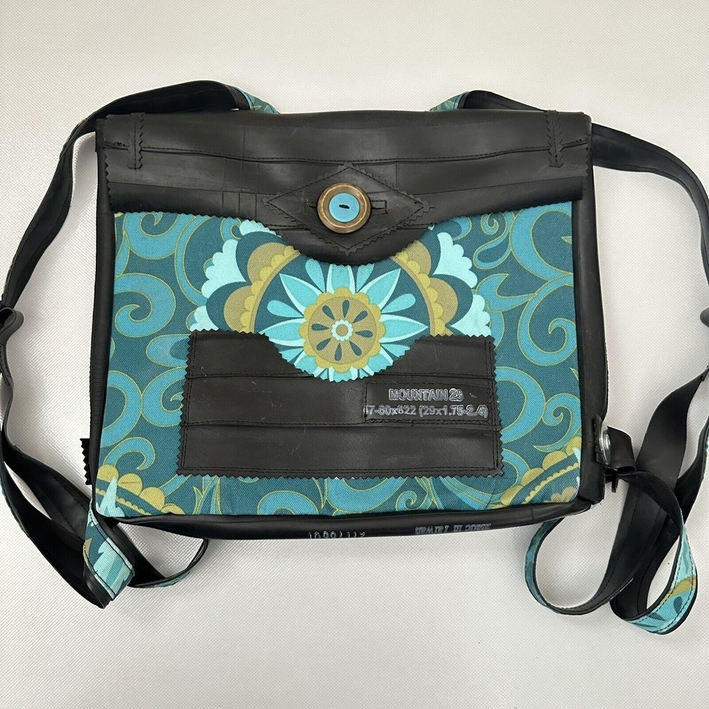 Backpack Messenger Bag Womens Green Canvas Recycled Rubber Mandala Riveted Vegan